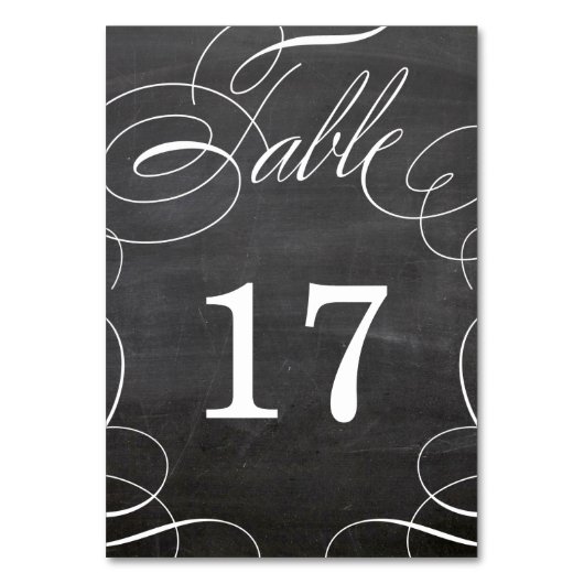 Classic Swash Chalkboard Wedding Tischnummer Card (Vorderseite)