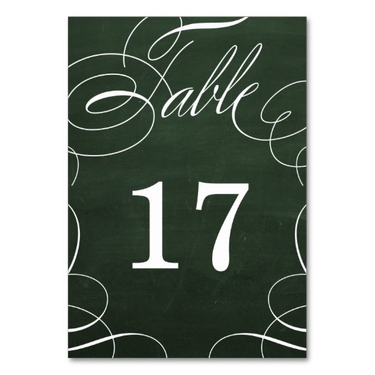 Classic Swash Chalkboard Wedding Tischnummer Card (Vorderseite)