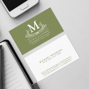Classic Swirl Ornament Initial auf Rustikal Green Visitenkarte