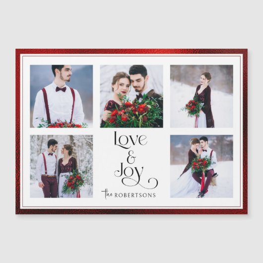 Classic Tailored Liebe & Joy Typografy 5-Foto Magnetkarte (Vorderseite)