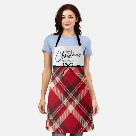 Classic Tartan Kariert Frohe Weihnachten Custom Sc Schürze (Getragen)
