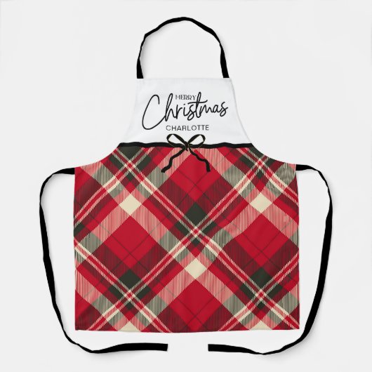 Classic Tartan Kariert Frohe Weihnachten Custom Sc Schürze (Vorderseite)