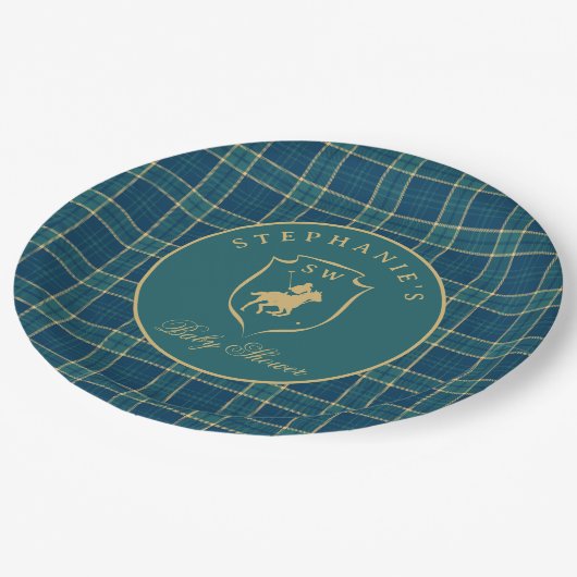 Classic Tartan Kariert Polo Reittier Babydusche Pappteller (Schrägansicht)