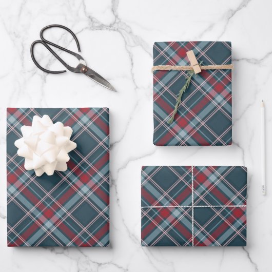 Classic Tartan Kariert Red Aquamarin Green Christm Geschenkpapier Set (Vorderseite)