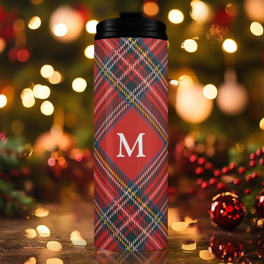 Classic Tartan Kariert Red Christmas Monogram Thermosbecher