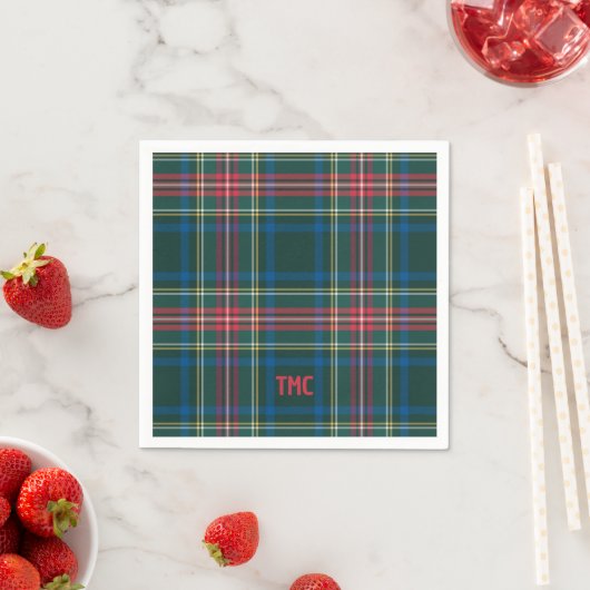 Classic Tartan Karierte Weihnachtsinitials Preppy Serviette (Beispiel)