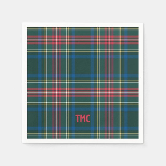 Classic Tartan Karierte Weihnachtsinitials Preppy Serviette (Vorderseite)