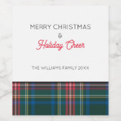 Classic Tartan Karierter Weihnachtsurlaub Cheer NA Weinetikett (Einzelnes Label)