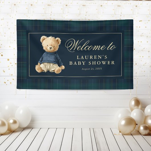 Classic Tartan Polo Bear Baby Shower Welcome Banner