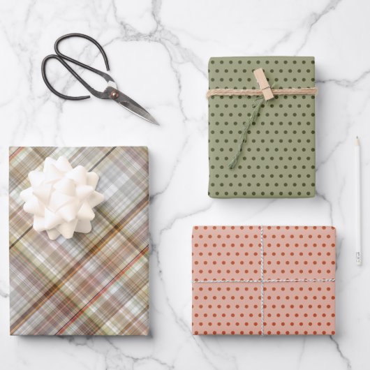 Classic Taupe Beige Brown Gray White Gingham Geschenkpapier Set (Vorderseite)