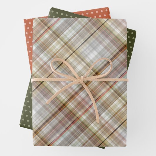 Classic Taupe Beige Brown Gray White Gingham Geschenkpapier Set (Beispiel)