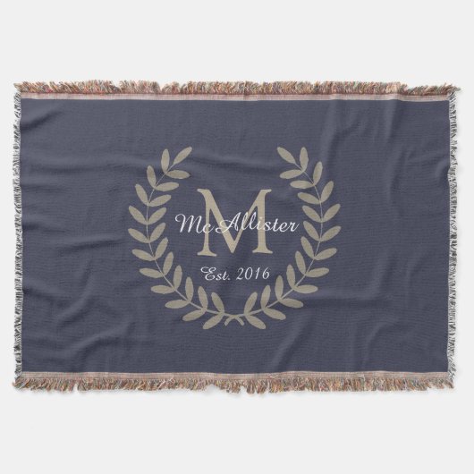 Classic Taupe Laurels Monogram + Familienname Decke (Vorderseite)