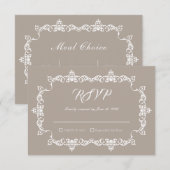 Classic Taupe Linen Brown Ornately Framed Wedding RSVP Karte (Vorne/Hinten)