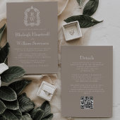 Classic Taupe Monogram Crest QR Code Wedding Einladung