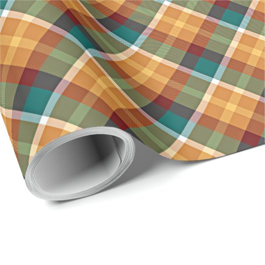 Classic Teal Blue Green Orange Tartan Pattern Geschenkpapier (Rolleneckpunkt)