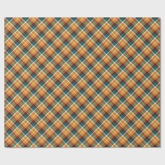 Classic Teal Blue Green Orange Tartan Pattern Geschenkpapier (Flach)