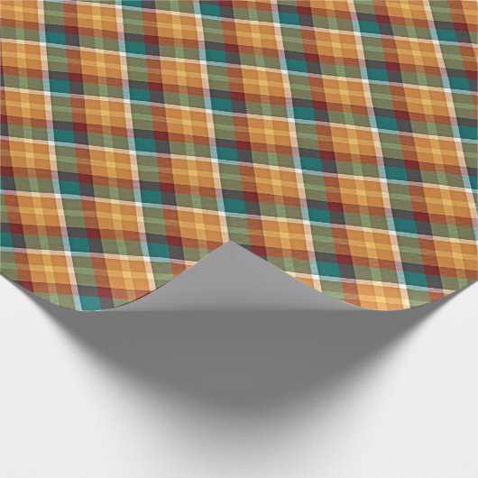 Classic Teal Blue Green Orange Tartan Pattern Geschenkpapier (Ecke)