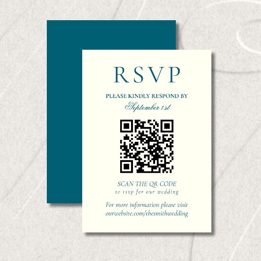 Classic Teal Blue Minimalist Wedding QR Code RSVP Karte