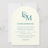 Classic Teal Blue Monogram Minimalist Wedding Einladung (Vorderseite)