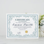 Classic Teal Ornate Certificate of Achievement (Stehend Vorderseite)