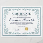 Classic Teal Ornate Certificate of Achievement (Vorderseite)