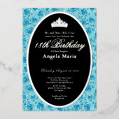 Classic Teal Roses 18th Birthday Debut Silver Folieneinladung (Vorderseite)