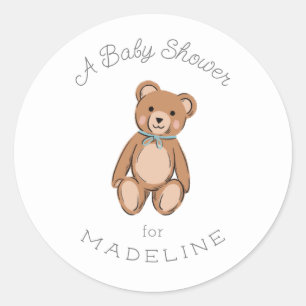 Classic Teddy Bear Blue Baby Dusche Runder Aufkleber
