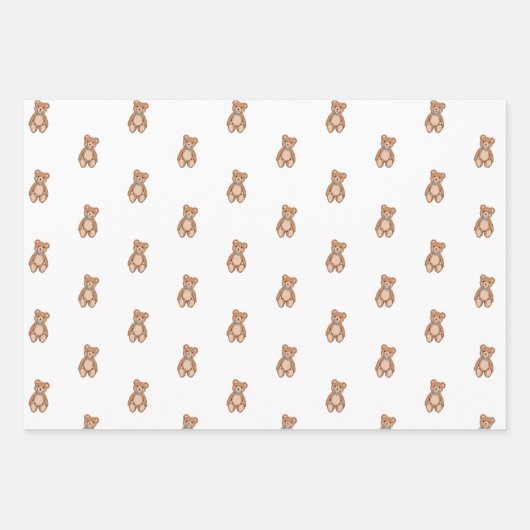 Classic Teddy Bear Blue Bow Baby Dusche Geschenkpapier Set (Vorderseite)