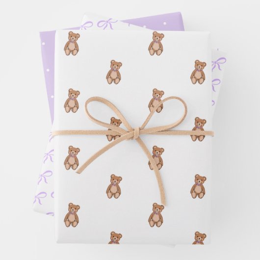Classic Teddy Bear Lavender Lila Bow Baby Dusche Geschenkpapier Set (Beispiel)