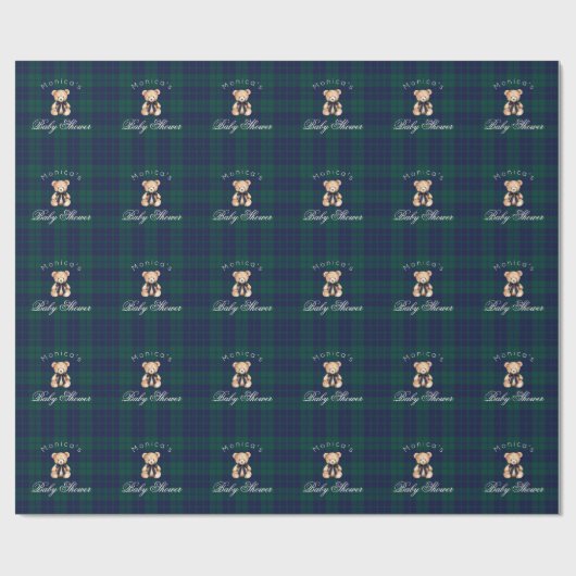 Classic Teddy bear Navy Plaid Baby Shower Geschenkpapier (Flach)