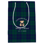 Classic Teddy Bear Navy Plaid Baby Shower Mittlere Geschenktüte (Vorderseite)