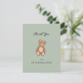 Classic Teddy Bear Sage Green Baby Dusche Dankeskarte (Stehend Vorderseite)