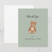 Classic Teddy Bear Sage Green Baby Dusche Dankeskarte (Vorne/Hinten)
