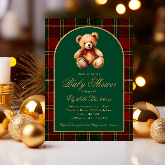 Classic Teddy Bear Tartan Plaid Preppy Baby Shower Einladung