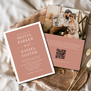 Classic Terracotta Boho QR Code Foto Wedding Einladung