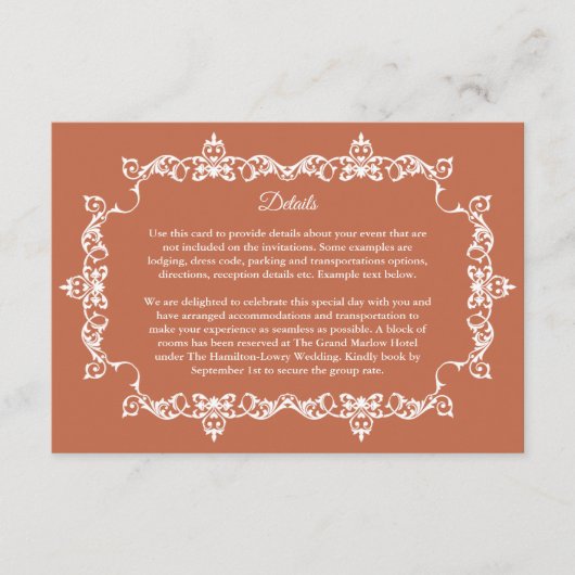 Classic Terracotta Clay Ornately Framed Wedding Begleitkarte (Vorderseite)