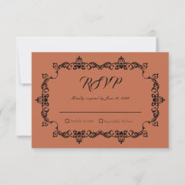 Classic Terracotta Clay Ornately Framed Wedding RSVP Karte