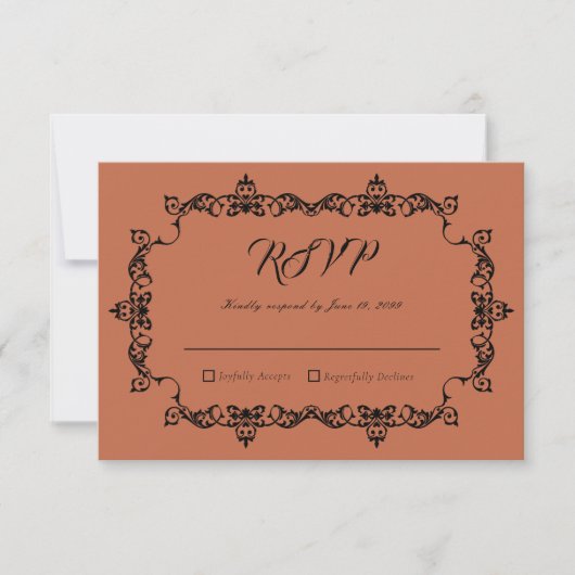 Classic Terracotta Clay Ornately Framed Wedding RSVP Karte (Vorderseite)