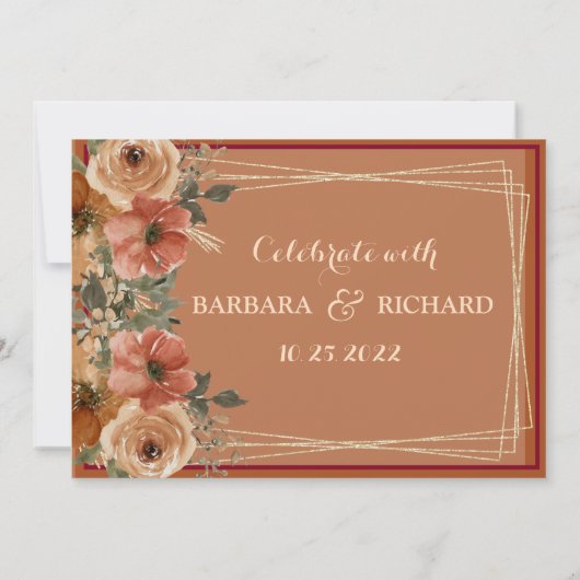 CLASSIC Terracotta Fall Floral Rett Datum Einladung (Rückseite)