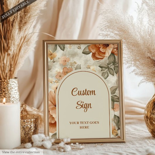 Classic Terracotta Ivory Olive Floral Custom Sign Poster