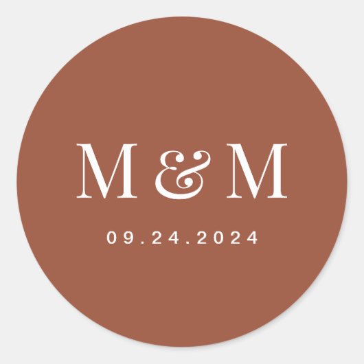 Classic Terracotta Monogram Typography Wedding Runder Aufkleber (Vorderseite)