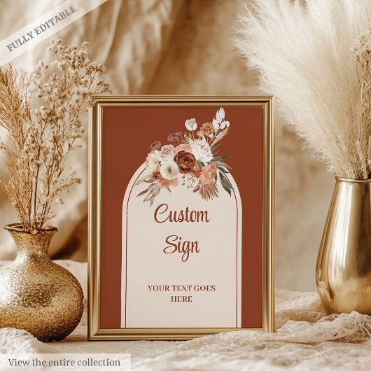 Classic Terracotta Pampas Sage Boho Arch Wedding Poster