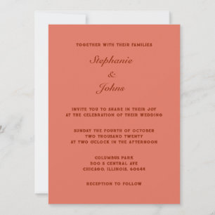 Classic Terracotta Warm Earth Color Simple Wedding Einladung