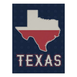 Classic Texas Map with Lone Star Flag and Stars Poster