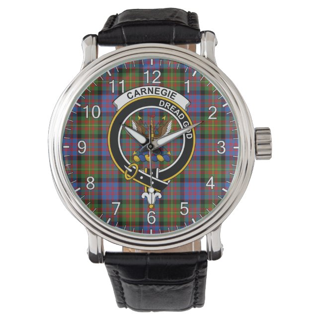 Classic Timeless Clan Carnegie Ancient Tartan Badg Armbanduhr (Vorderseite)