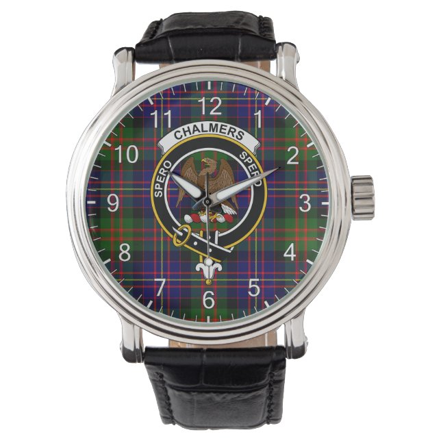 Classic Timeless Clan Chalmers Tartan Abzeichen Ka Armbanduhr (Vorderseite)