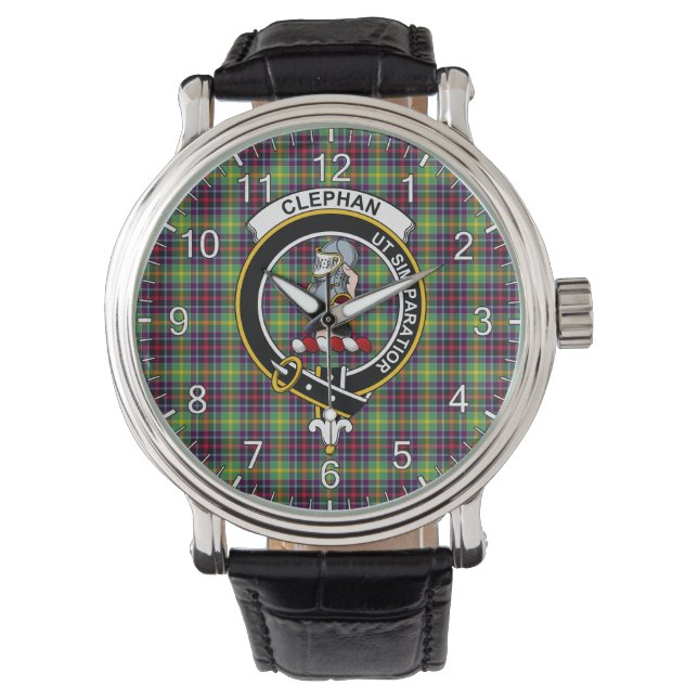 Classic Timeless Clan Clephane Tartan Abzeichen Ka Armbanduhr (Vorderseite)