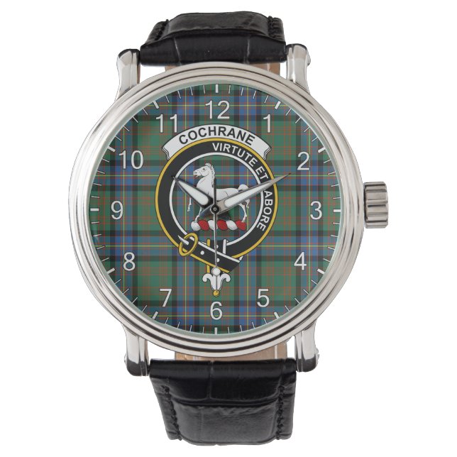 Classic Timeless Clan Cochrane Ancient Tartan Badg Armbanduhr (Vorderseite)