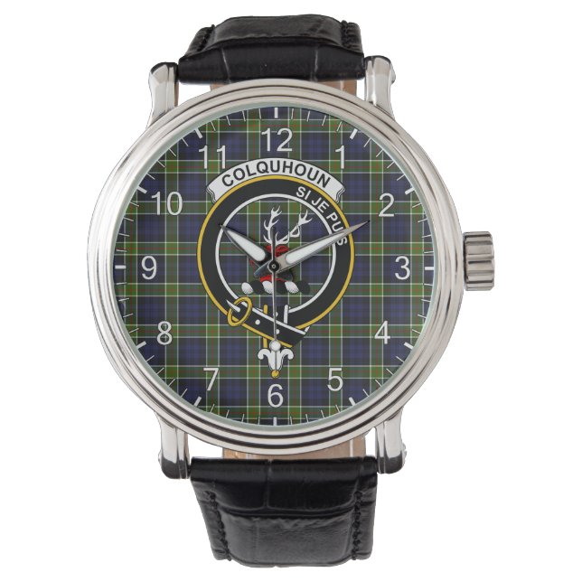 Classic Timeless Clan Colquhoun Modern Tartan Badg Armbanduhr (Vorderseite)