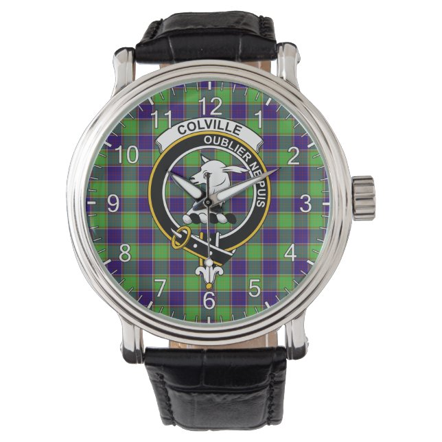 Classic Timeless Clan Colville Tartan Abzeichen Ka Armbanduhr (Vorderseite)
